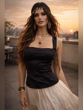 Reformation Black Satin Tank Top Square Neck Stretch Fitted Top Size 4 NWT